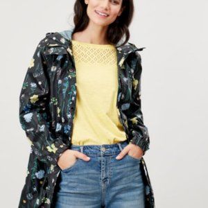 Joules Golightly Printed Waterproof Packaway Raincoat Jacket Hooded Black